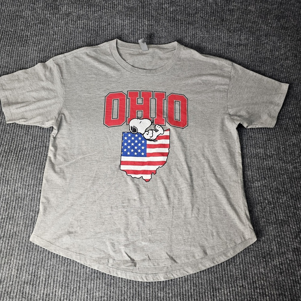 Snoopy Ohio Flag Shirt Mens XL Gray Instant Message Patriotic USA Graphic Tee